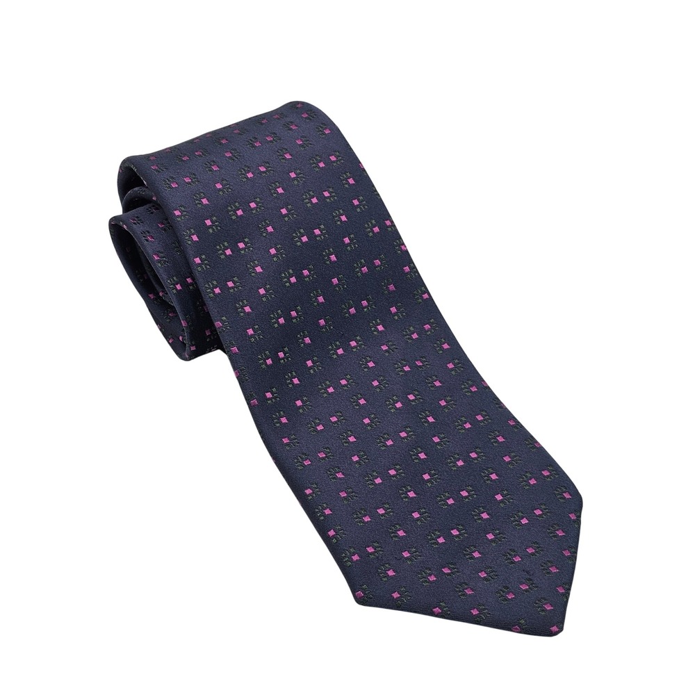 Charvet Silk Tie Slate Blue Pink Geometric Square French Luxury Designer Formal